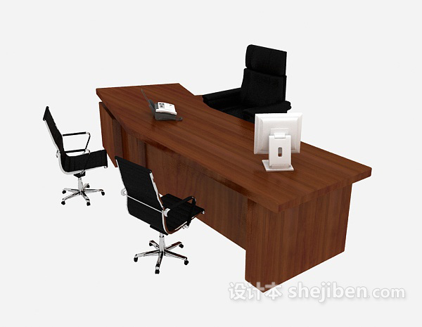 现代棕色实木办公桌