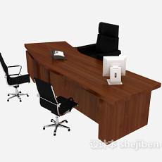 现代棕色实木办公桌3d模型下载