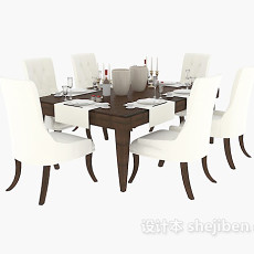 实木家居餐桌3d模型下载