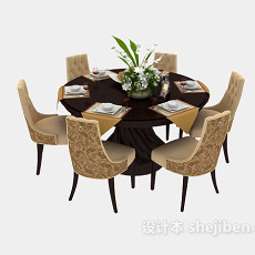 欧式六人圆形餐桌3d模型下载