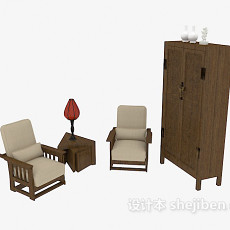 中式沙发、衣柜组合3d模型下载