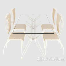 现代四人餐桌3d模型下载