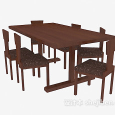 棕色实木桌椅3d模型下载