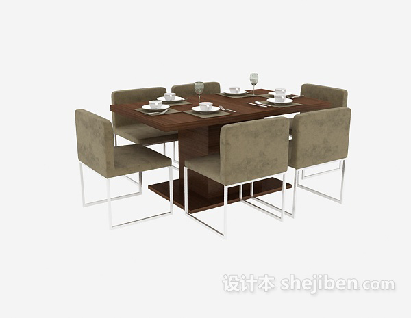 免费六人餐桌3d模型下载