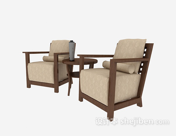 中式棕色单人沙发3d模型下载