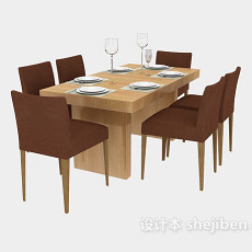 田园风格实木餐桌和餐椅3d模型下载
