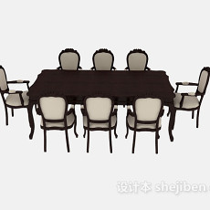 美式简洁家居餐桌3d模型下载