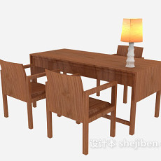 新中式实木桌椅组合3d模型下载