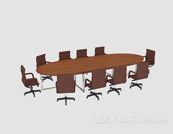 免费办公圆形会议桌椅3d模型下载