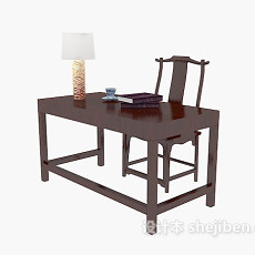 中式红木书桌3d模型下载