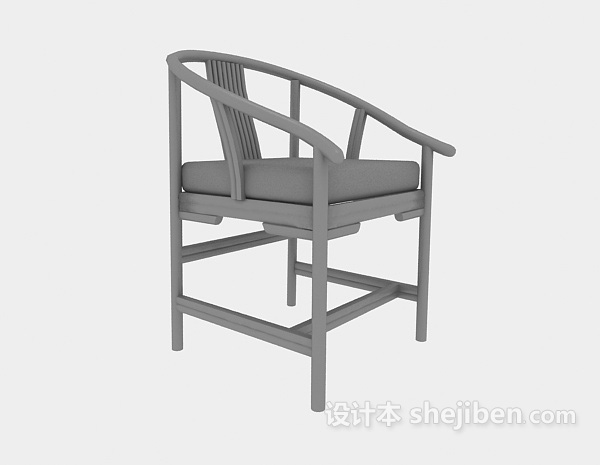 实木中式扶手餐椅3d模型下载