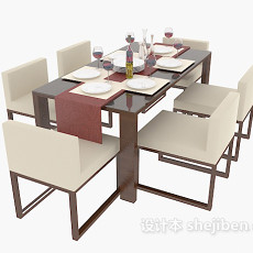 中式家庭餐桌3d模型下载
