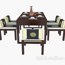 中式实木餐桌3d模型下载