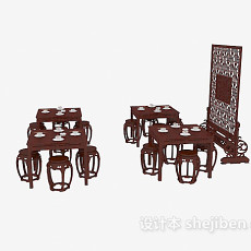 中式红木桌椅组合3d模型下载
