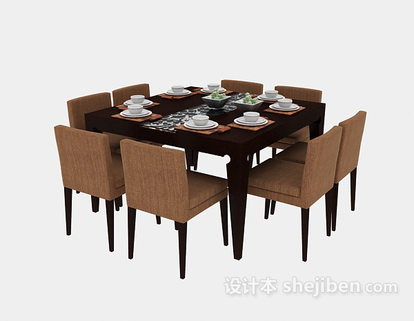 免费美式家居餐桌餐椅3d模型下载