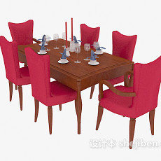 美式风格餐桌椅3d模型下载
