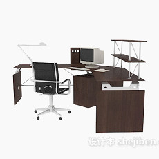 办公桌、办公用具组合3d模型下载