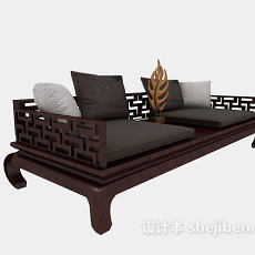 中式木质罗汉床3d模型下载