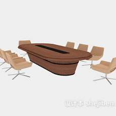 实木圆形会议桌3d模型下载