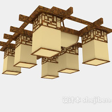 中式棕色吊灯3d模型下载
