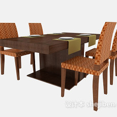 新中式餐桌餐椅3d模型下载