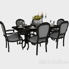 美式餐桌、餐椅3d模型下载
