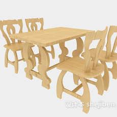 实木桌椅组合3d模型下载