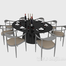新中式餐桌3d模型下载