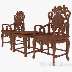 中式精致雕花桌椅组合3d模型下载