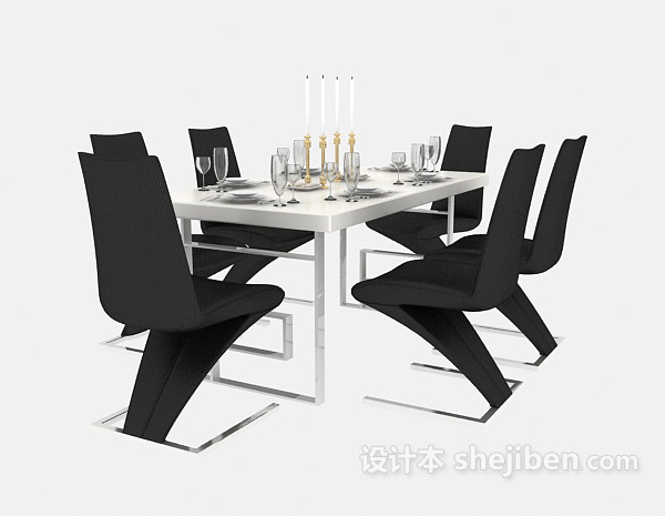 现代简约家庭餐桌3d模型下载