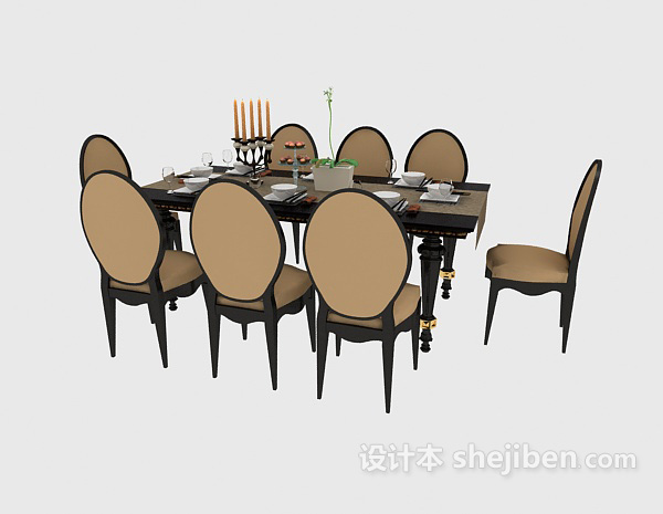 精致美式餐桌3d模型下载