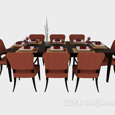 简约木质餐桌餐椅3d模型下载