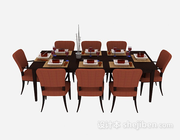免费美式简约餐桌餐椅3d模型下载