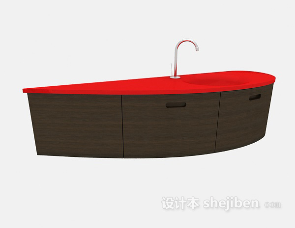 免费棕色简约实木浴柜3d模型下载