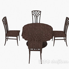 四人桌椅3d模型下载