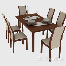 现代家庭实木餐桌餐椅3d模型下载