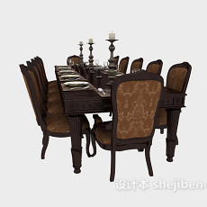 美式大型家具餐桌3d模型下载