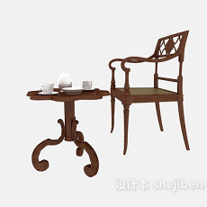 中式扶手桌椅组合3d模型下载