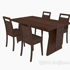 现代四人实木餐桌3d模型下载