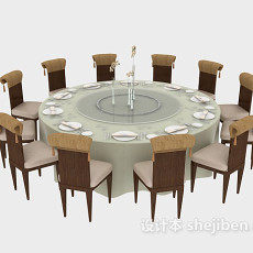 中式圆形餐桌餐椅3d模型下载