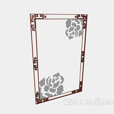 中式花纹玻璃门窗3d模型下载