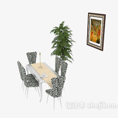家居实木桌椅组合3d模型下载