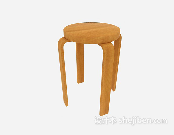 木质圆凳子3d模型下载