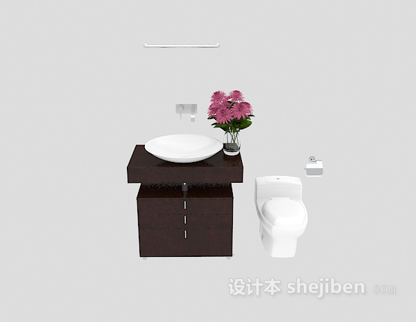东南亚风格卫浴间洗脸盆、马桶3d模型下载