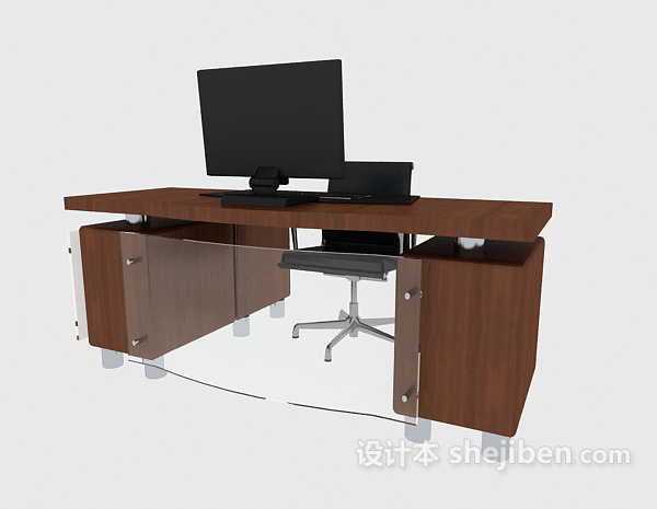 现代风格办公实木电脑桌3d模型下载