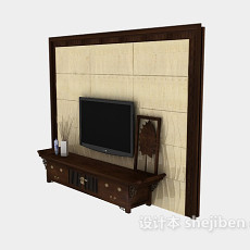 中式风格电视墙3d模型下载