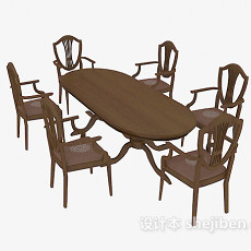 实木餐桌椅组合3d模型下载