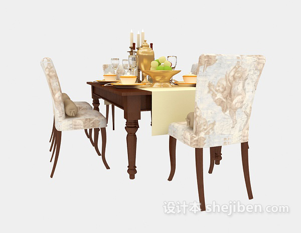 欧式奢华餐桌椅组合3d模型下载