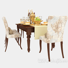 欧式奢华餐桌椅组合3d模型下载