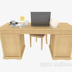 欧式家居实木书桌3d模型下载